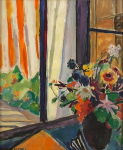 窓の前の花、1930年頃